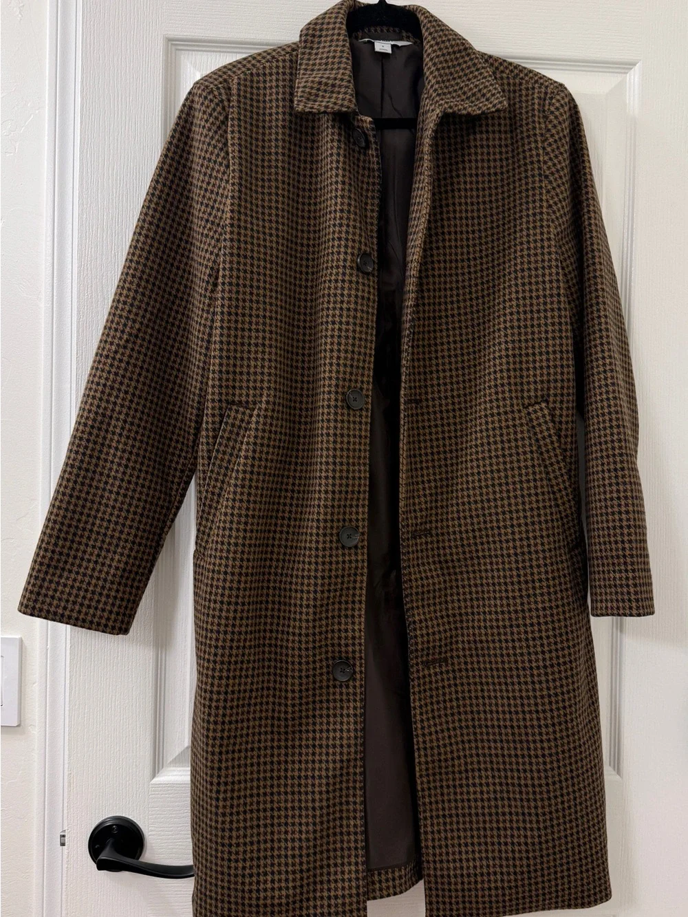 Old Navy Relaxed Houndstooth Topcoat Brown Chocolate Pot de Crème Small